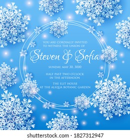 Winter Christmas Invitation background , heavy snowfall, snowflakes paper cut 3d origami vector greeting card