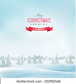 Winter Christmas Landscape Background. Vector.