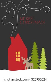 Winter Christmas landscape with deer
