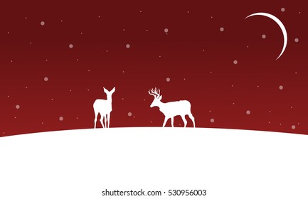 Winter Christmas landscape deer on hill silhouettes vector Winter Christmas landscape deer on hill silhouettes vector