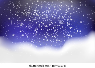 Paisaje navideño invernal Caída en nieve blanca sobre un fondo de nevadas blanquecinas y un cielo helado oscuro. Viento y nieve con niebla.