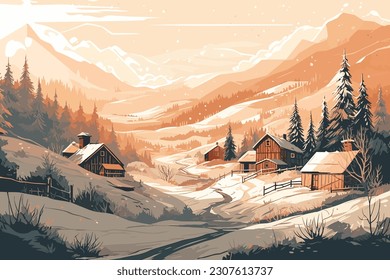 Winter Christmas landscape and