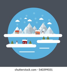 Winter Christmas Landscape Scene Concept. Flat Illustration