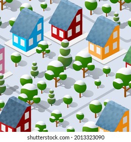 Winter Christmas landscape snow covered the futuristic isometric city from smart business technology, digital modern concept background holiday