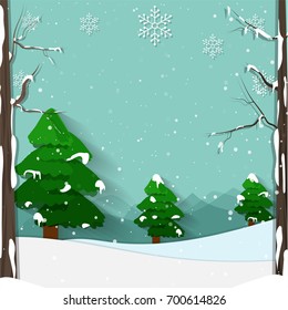 Winter Christmas Landscape with snowflakes.