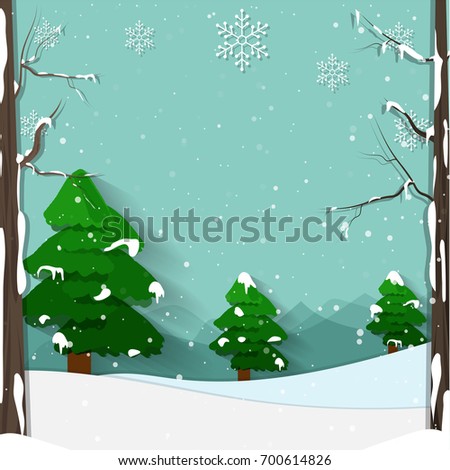 Winter Christmas Landscape with snowflakes.
