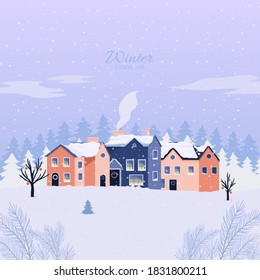 Winter Christmas Landscape Vector Background with snow.