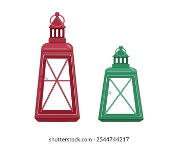 Winter Christmas lanterns,  decor in flat vector design. Merry holiday.