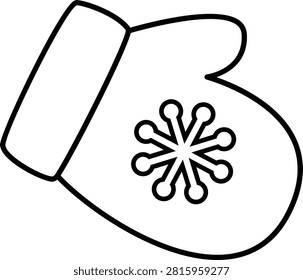 Winter Christmas mittens outline vector isolated.
Festive gloves decorated with snowflakes  children's coloring pages and templates.
Transparent background.