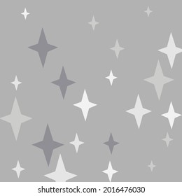 Winter Christmas Monochrome Gray Four-pointed Illustration. Holiday Black Mystery Chaotic Magic Ornament. Grey Stars Dark Night Silver Wallpaper. New Year Sky White Print Cozy Composition.
