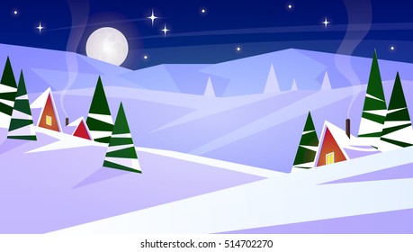 Winter Christmas New Year landscape vector illustration in cartoon style