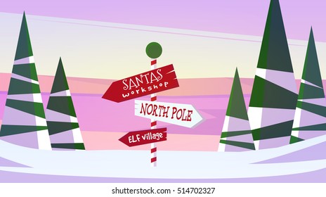 Winter Christmas New Year landscape vector illustration in cartoon style