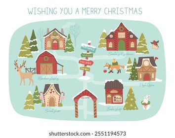 Winter Christmas North pole of landscape map vector illustration banner poster card