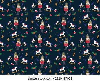 Winter christmas nutcracker pattern seamless background vector.