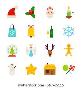Winter Christmas Objects. Vector Illustration. Happy New Year Holiday. Collection of Items isolated over White.