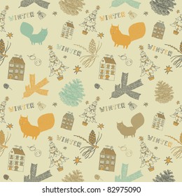 Winter Christmas pattern with cartoon fox