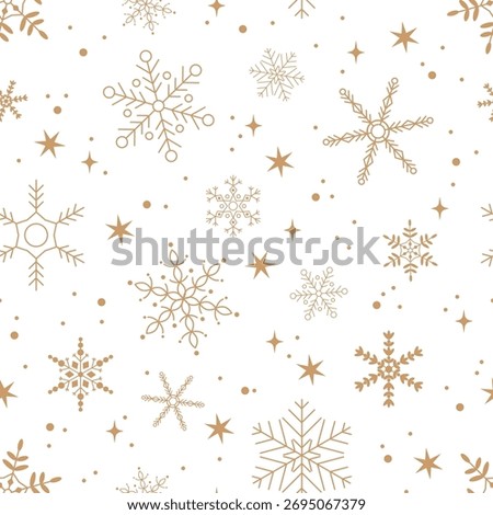 Winter Christmas pattern with golden snowflakes on a transparent, white background