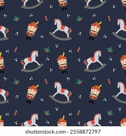 winter Christmas pattern with the image of a retro nutcracker