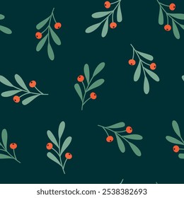 Winter Christmas pattern with plants and berries