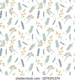 Winter Christmas plants and berries. Vector hand-drawn holidays vercor seamless pattern
