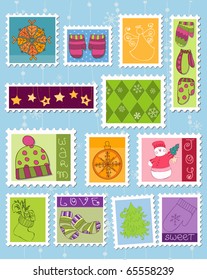 Winter Christmas Postage Stamps