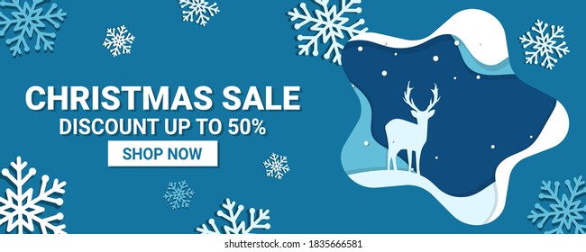 Winter and Christmas promotional sale banners with paper style. Promotional banners for selling your best products this month.