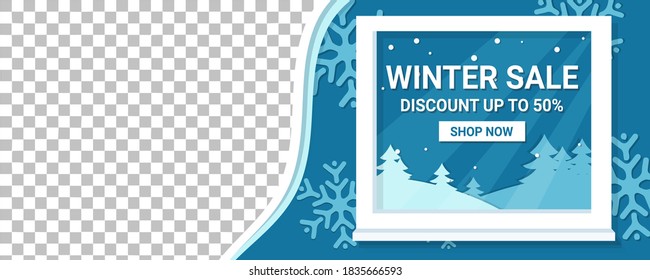 Winter and Christmas promotional sale banners with paper style. Promotional banners for selling your best products this month.