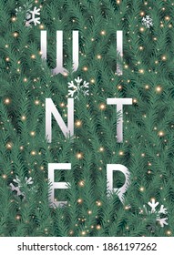 Winter. Christmas realistic looking christmas tree branches with light effect.