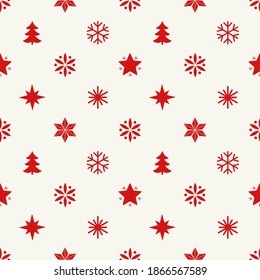 Winter Christmas red elements seamless pattern. Vector illustration.