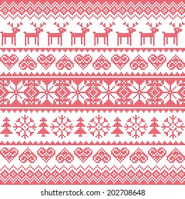 Winter, Christmas red seamless pixelated pattern with deer 