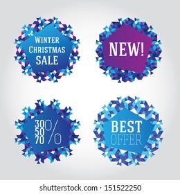 Winter Christmas sale design elements. Abstract triangle snowflakes