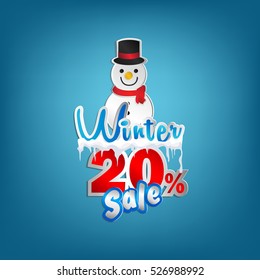 Winter and Christmas sale twenty percent. Vector illustration