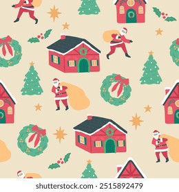 Winter Christmas Santa seamless pattern vector illustration
