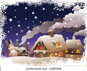 winter christmas scene, vector art illustration