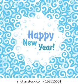 Winter Christmas Scroll Background. Frozen Window Pattern for Vector Postcard