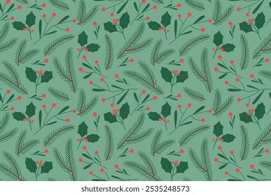 inverno, Natal padrão floral sem emenda; ótimo para cartões de saudação papel de embrulho, papel de parede- ilustração vetorial