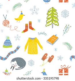 Winter and Christmas seamless pattern - cute design of vector illustration