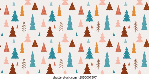 Winter, Christmas seamless pattern design, Boho, Bohemian modern style 