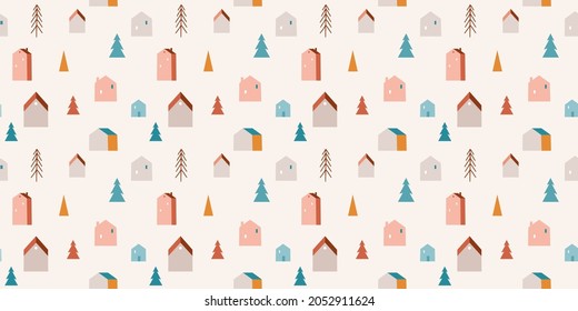 Winter, Christmas seamless pattern design, Boho, Bohemian modern style 