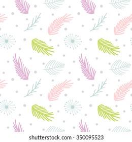 Winter Christmas seamless pattern minimal style leaves and snow
