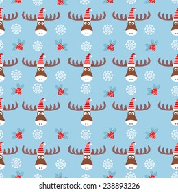 Winter Christmas seamless pattern with moose (vector background)