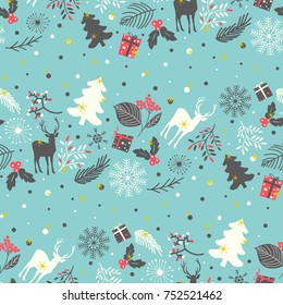 Winter, Christmas seamless pattern with nature icon background