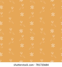 Winter Christmas Seamless Pattern with Snowflakes and Deers. Vector Illustration