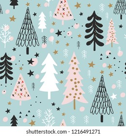 Winter Christmas Seamless  Pattern, Vector Children Background, kids wallpaper for fabric, textile, clothes, paper, scrapbooking, planner, sticker