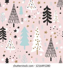 Patrón de Navidad sin problemas en invierno, fondo infantil vector, papel tapiz para niños para tela, textil, ropa, papel, rayado, planificador, adhesivo