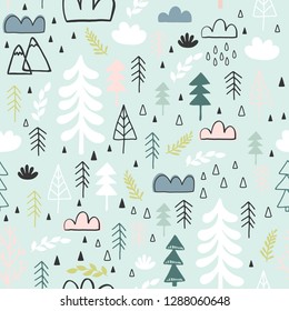 Winter Christmas Seamless  Pattern, Vector Children Background, kids wallpaper for fabric, textile, clothes, paper, scrapbooking, planner, sticker