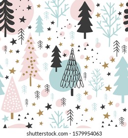 Winter Christmas Seamless  Pattern, Vector Children Background, kids wallpaper for fabric, textile, clothes, paper, scrapbooking, planner, sticker
