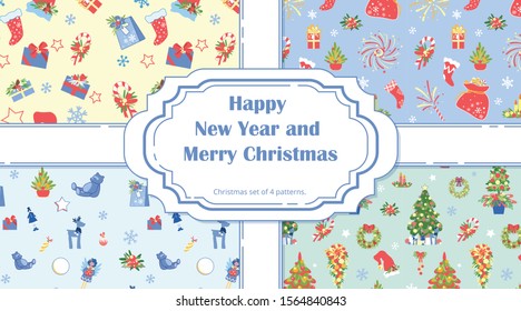 Winter Christmas Seamless Patterns with Xmas Tree.