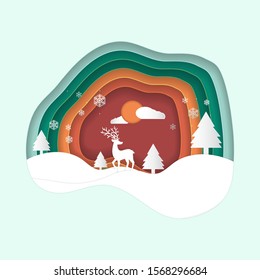 Winter and Christmas Season Deer Papercut Vector