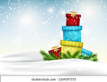 Winter Christmas season with holiday decorations.  space copy text and vector design